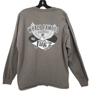 Jugz World Famous Biker Bar T Shirt Mens XL READ Graphic Print Newark Ohio